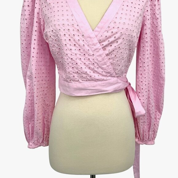 NWT LoveShackFancy Kinza Crop Wrap Top Lotus Pink Embroidered Eyelet Size M - Picture 9 of 13